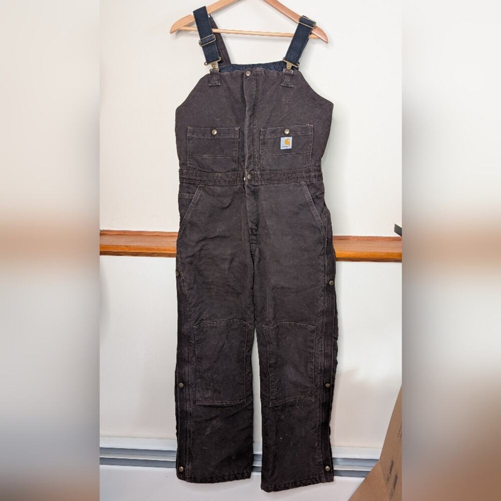 Carhartt Insulated Bib Overalls Brown Duck Canvas Size 8x30 Women - Picture 2 of 9